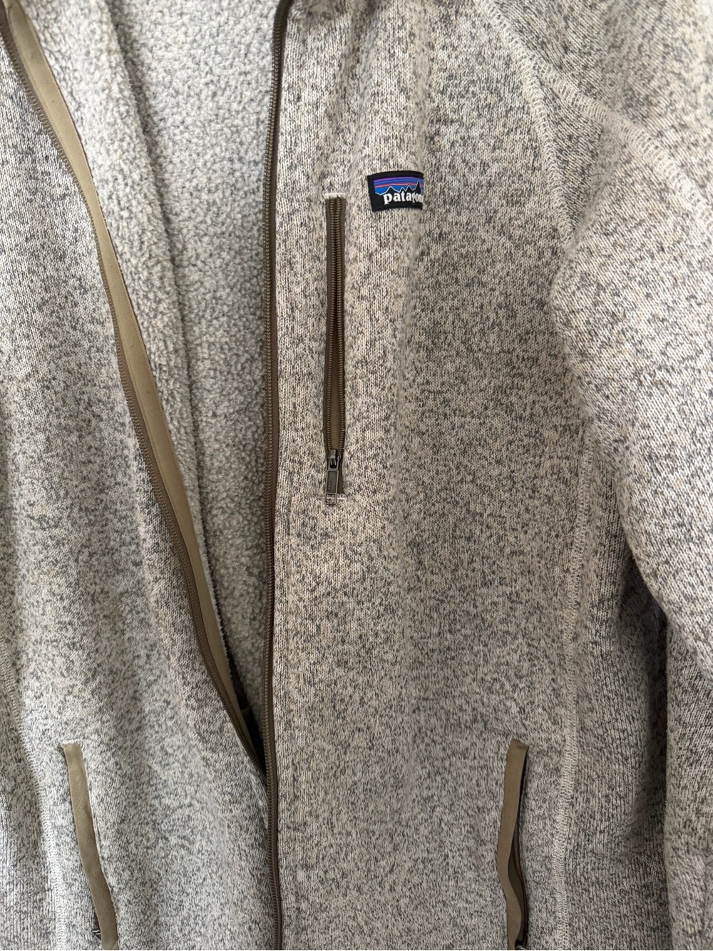 Patagonia Mens Heathered Cream/Tan Teddy Fleece Jacket - Picture 5 of 11